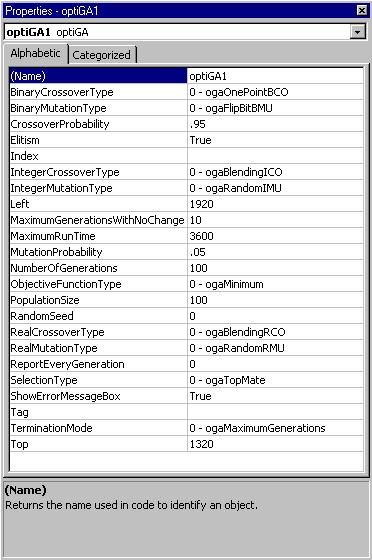 optiGA's properties window